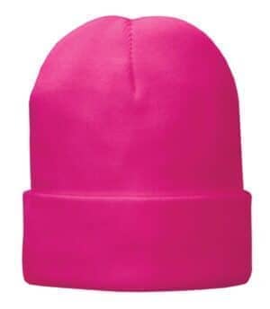 NEON PINK GLO CP90L port authority fleece-lined knit cap