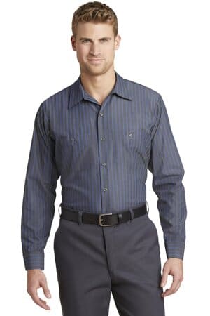 GREY/ BLUE CS10LONG red kap long size long sleeve striped industrial work shirt