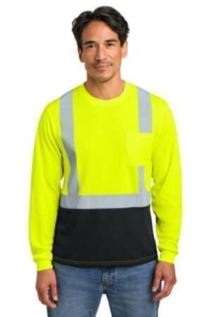 SAFETY YELLOW/ BLACK CS207 cornerstone ansi 107 class 2 long sleeve mesh blocked tee