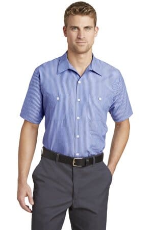 BLUE/ WHITE CS20 red kap short sleeve striped industrial work shirt
