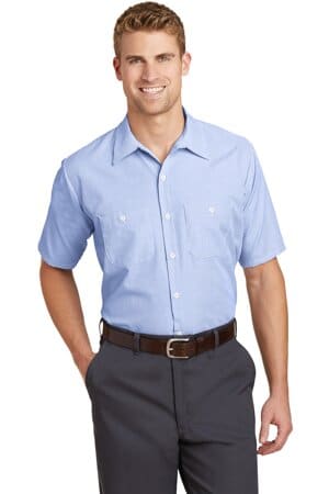 WHITE/ BLUE CS20 red kap short sleeve striped industrial work shirt