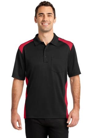BLACK/ RED CS416 cornerstone select snag-proof two way colorblock pocket polo