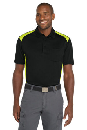 BLACK/ SHOCK GREEN CS416 cornerstone select snag-proof two way colorblock pocket polo