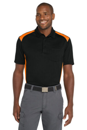 BLACK/ SHOCK ORANGE CS416 cornerstone select snag-proof two way colorblock pocket polo
