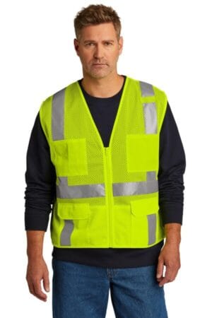 SAFETY YELLOW CSV104 cornerstone ansi 107 class 2 mesh six-pocket zippered vest