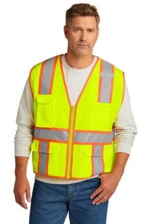 SAFETY YELLOW CSV105 cornerstone ansi 107 class 2 surveyor zippered two-tone vest