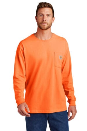 BRITE ORANGE CTK126 carhartt workwear pocket long sleeve t-shirt