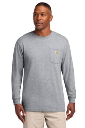 HEATHER GREY CTK126 carhartt workwear pocket long sleeve t-shirt