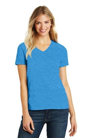 HEATHERED BRIGHT TURQUOISE DM1190L district women's perfect blend cvc v-neck tee