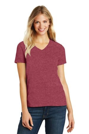 HEATHERED RED DM1190L district women's perfect blend v-neck tee