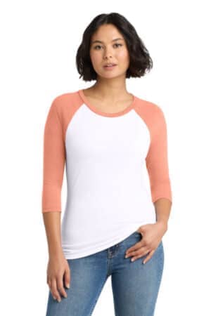HEATHER DUSTY PEACH/ WHITE DM136L district women's perfect tri 3/4-sleeve raglan