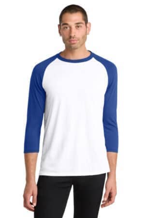 DEEP ROYAL/ WHITE DM136 district perfect tri 3/4-sleeve raglan