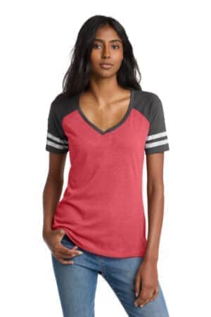 HEATHERED RED/ HEATHERED CHARCOAL DM476 district women's game v-neck tee