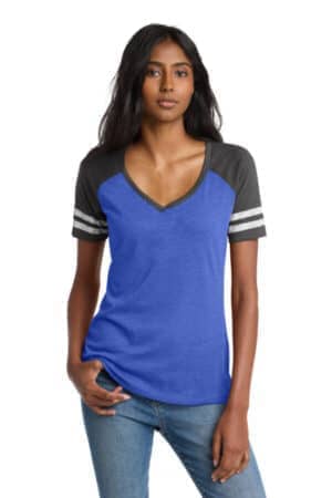 HEATHERED TRUE ROYAL/ HEATHERED CHARCOAL DM476 district women's game v-neck tee