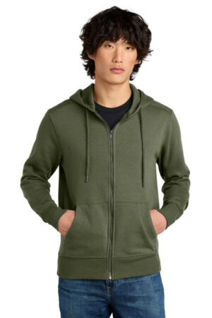 MILITARY GREEN DT1103 district perfect weight fleece full-zip hoodie