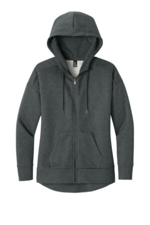 HEATHERED CHARCOAL DT1104 district women's perfect weight fleece drop shoulder full-zip hoodie