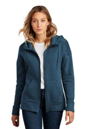 HEATHERED POSEIDON BLUE DT1104 district women's perfect weight fleece drop shoulder full-zip hoodie