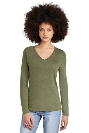 MILITARY GREEN FROST DT135 district women's perfect tri long sleeve v-neck tee
