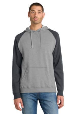 HEATHERED GREY/ HEATHERED CHARCOAL DT196 district young mens lightweight fleece raglan hoodie