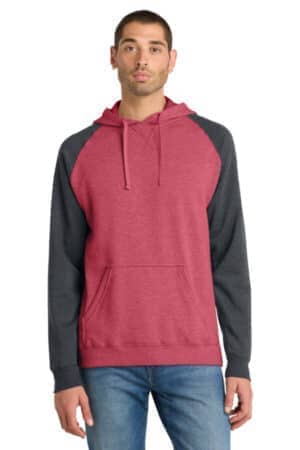 HEATHERED RED/ HEATHERED CHARCOAL DT196 district young mens lightweight fleece raglan hoodie