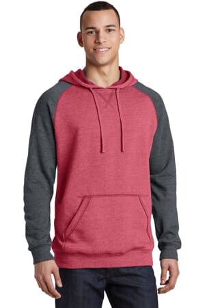 HEATHERED RED/ HEATHERED CHARCOAL DT196 district young mens lightweight fleece raglan hoodie