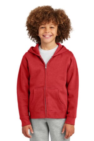 CLASSIC RED DT6102Y district youth vit fleece full-zip hoodie