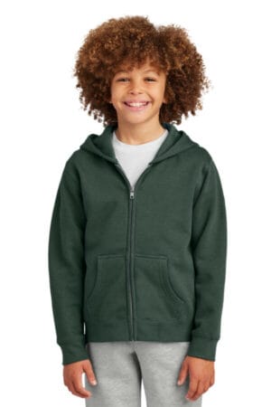 FOREST GREEN DT6102Y district youth vit fleece full-zip hoodie