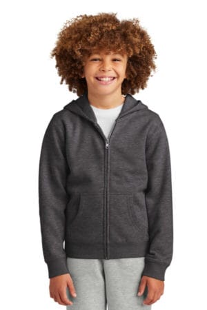 HEATHER CHARCOAL DT6102Y district youth vit fleece full-zip hoodie