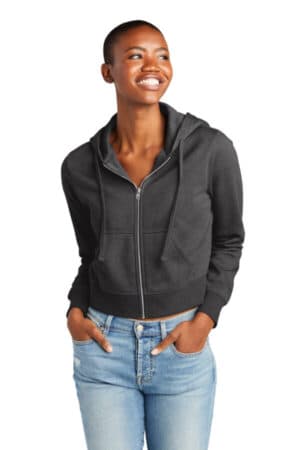 HEATHERED CHARCOAL DT6103 district women's vit fleece full-zip hoodie