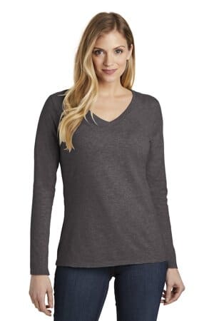 HEATHERED CHARCOAL DT6201 district women's very important tee long sleeve v-neck
