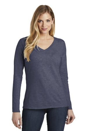 HEATHERED NAVY DT6201 district women's very important tee long sleeve v-neck