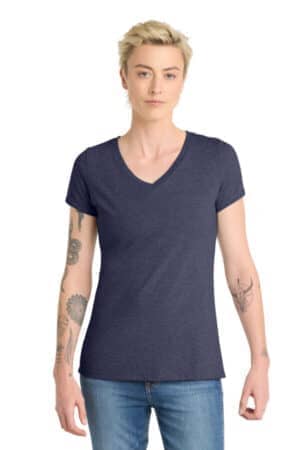 HEATHERED NAVY DT6503 district women's very important tee v-neck