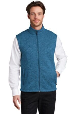 MEDIUM BLUE HEATHER F236 port authority sweater fleece vest