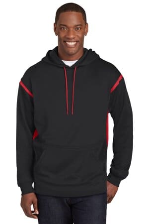 BLACK/ TRUE RED F246 sport-tek tech fleece colorblock hooded sweatshirt