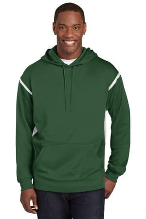 FOREST GREEN/ WHITE F246 sport-tek tech fleece colorblock hooded sweatshirt