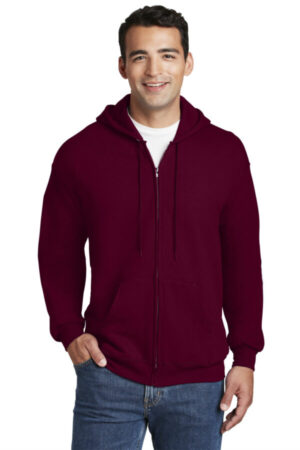MAROON F283 hanes ultimate cotton-full-zip hooded sweatshirt