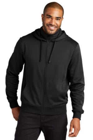 DEEP BLACK F814 port authority smooth fleece hooded jacket