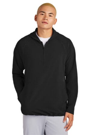 BLACK JST488 sport-tek repeat 1/2-zip long sleeve hooded jacket