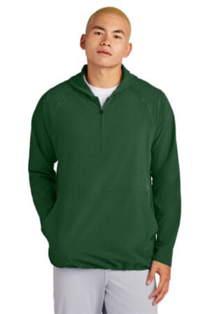 FOREST GREEN JST488 sport-tek repeat 1/2-zip long sleeve hooded jacket