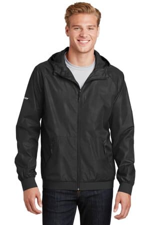 BLACK/ BLACK JST53 sport-tek embossed hooded wind jacket