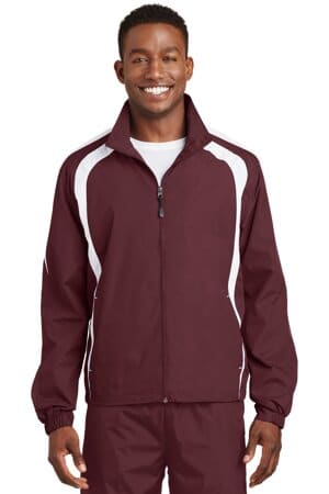 MAROON/ WHITE JST60 sport-tek colorblock raglan jacket