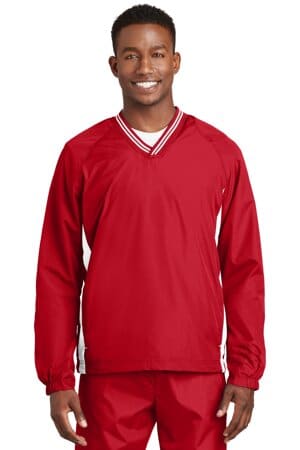 TRUE RED/ WHITE JST62 sport-tek tipped v-neck raglan wind shirt