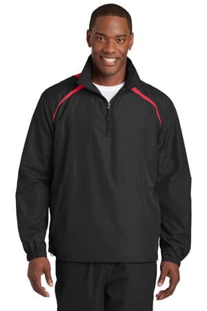 BLACK/ TRUE RED JST75 sport-tek 1/2-zip wind shirt