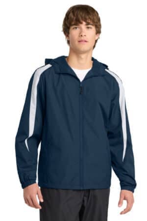 TRUE NAVY/ WHITE TRUE NAVY/ WHITE JST81 sport-tek fleece-lined colorblock jacket