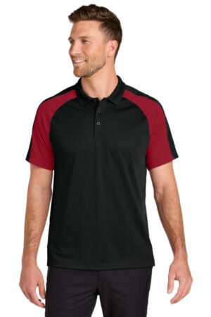 DEEP BLACK/ RICH RED K247 port authority wearever performance pique colorblock polo