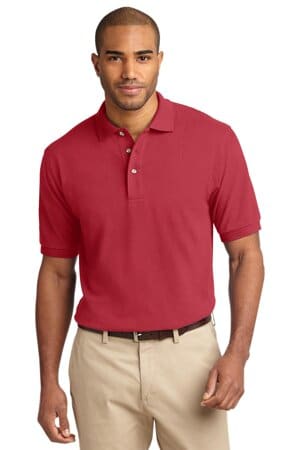 SUNSET RED K420 port authority heavyweight cotton pique polo