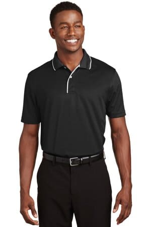 BLACK/ WHITE K467 sport-tek dri-mesh polo with tipped collar and piping