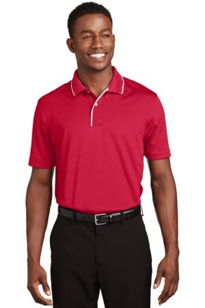 RED/ WHITE K467 sport-tek dri-mesh polo with tipped collar and piping