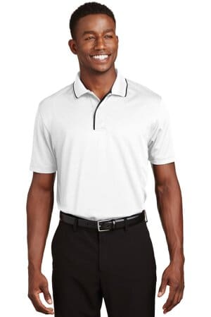 WHITE/ BLACK K467 sport-tek dri-mesh polo with tipped collar and piping