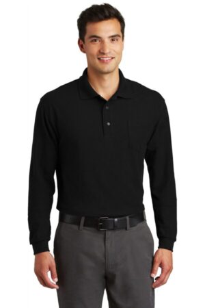 BLACK K500LSP port authority long sleeve silk touch polo with pocket